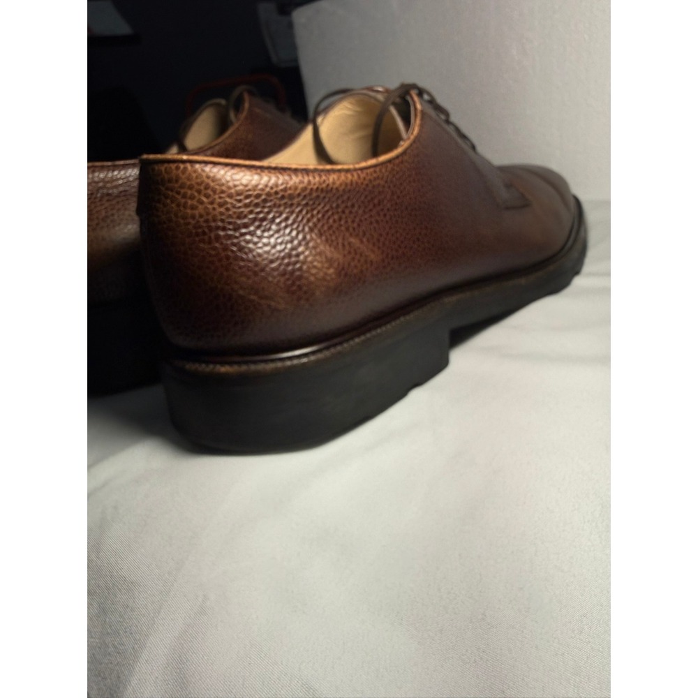 Salvatore Ferragamo Mens 11.5 D Brown Pebbled Leather Derby Shoes Lug Sole Italy - Picture 10 of 15